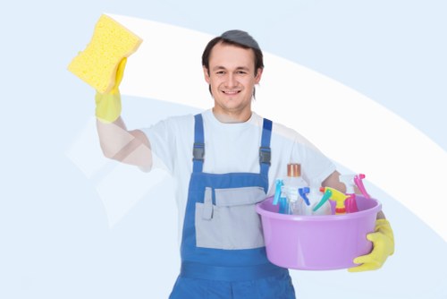 Cleaning products and protective gear arranged for safe use
